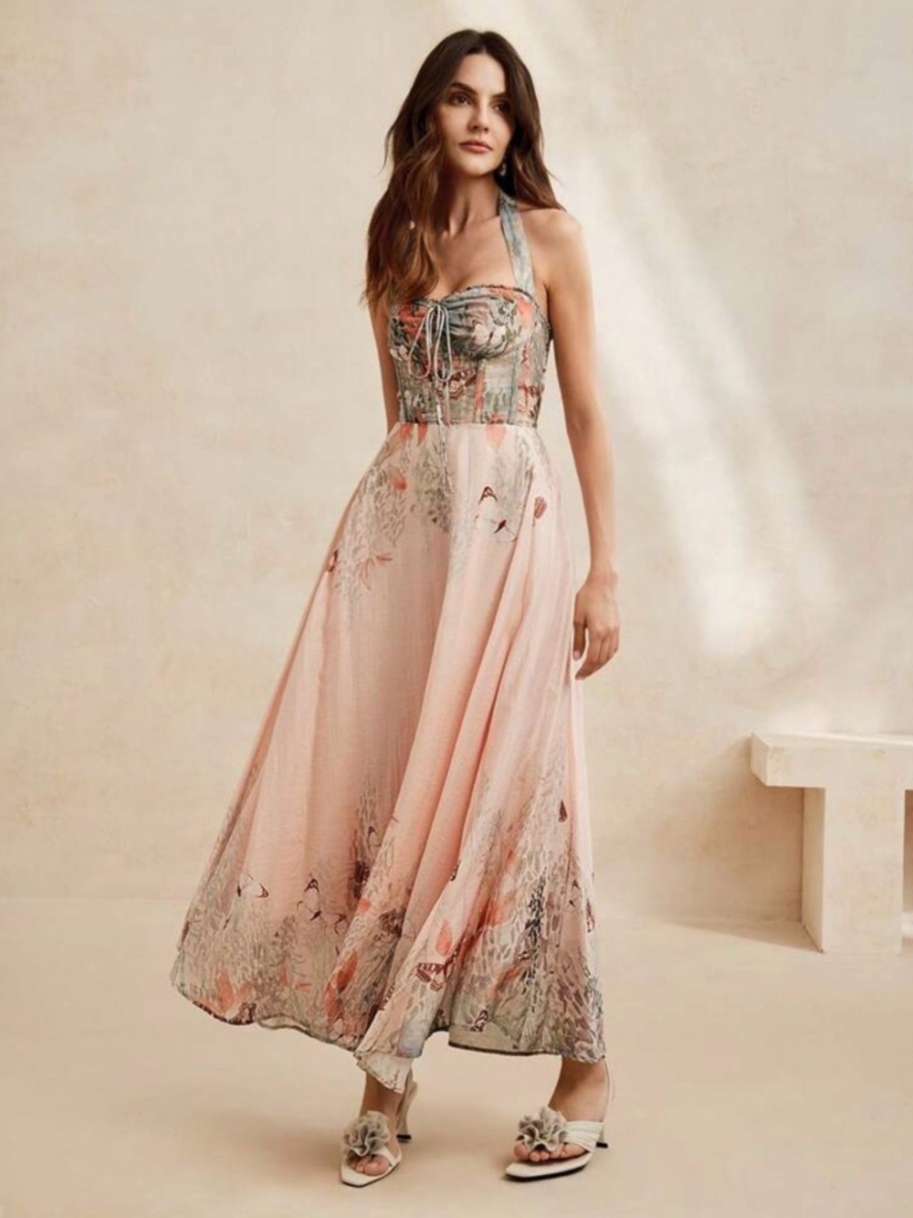 ANEWSTAR Floral Halter Maxi Dress NWT SIZE 8/10